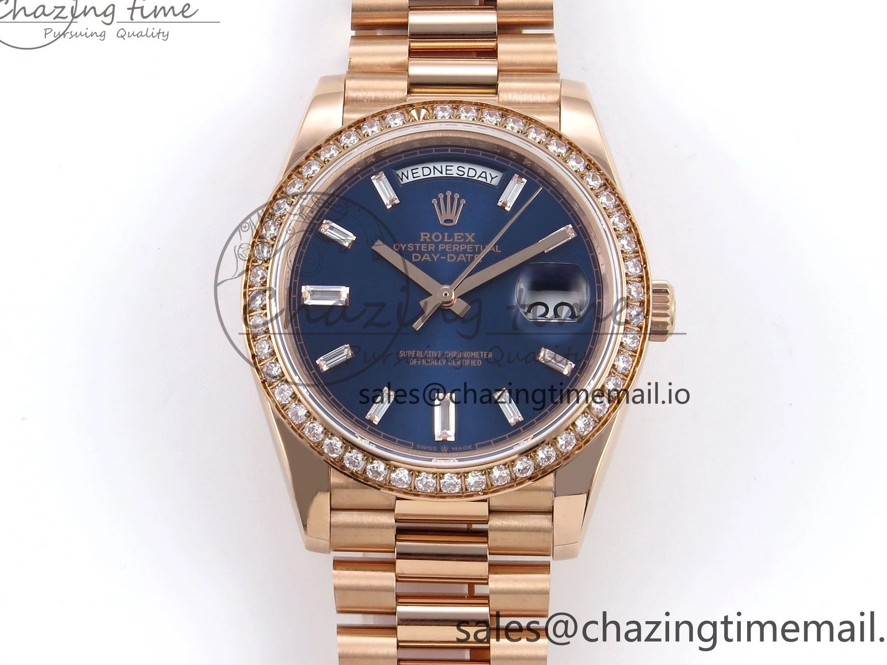President Markers 228235 Edition Dial on Best Date Blue Bracelet Day VR2836 Diamonds Bezel QF Crystal 40 RG 1:1 0520